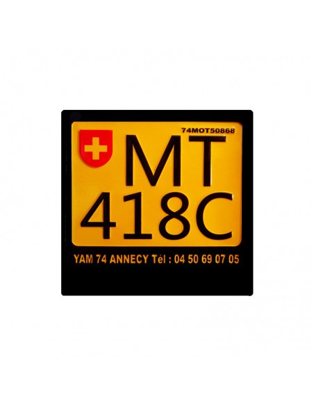 Plaque d'immatriculation jaune avec support